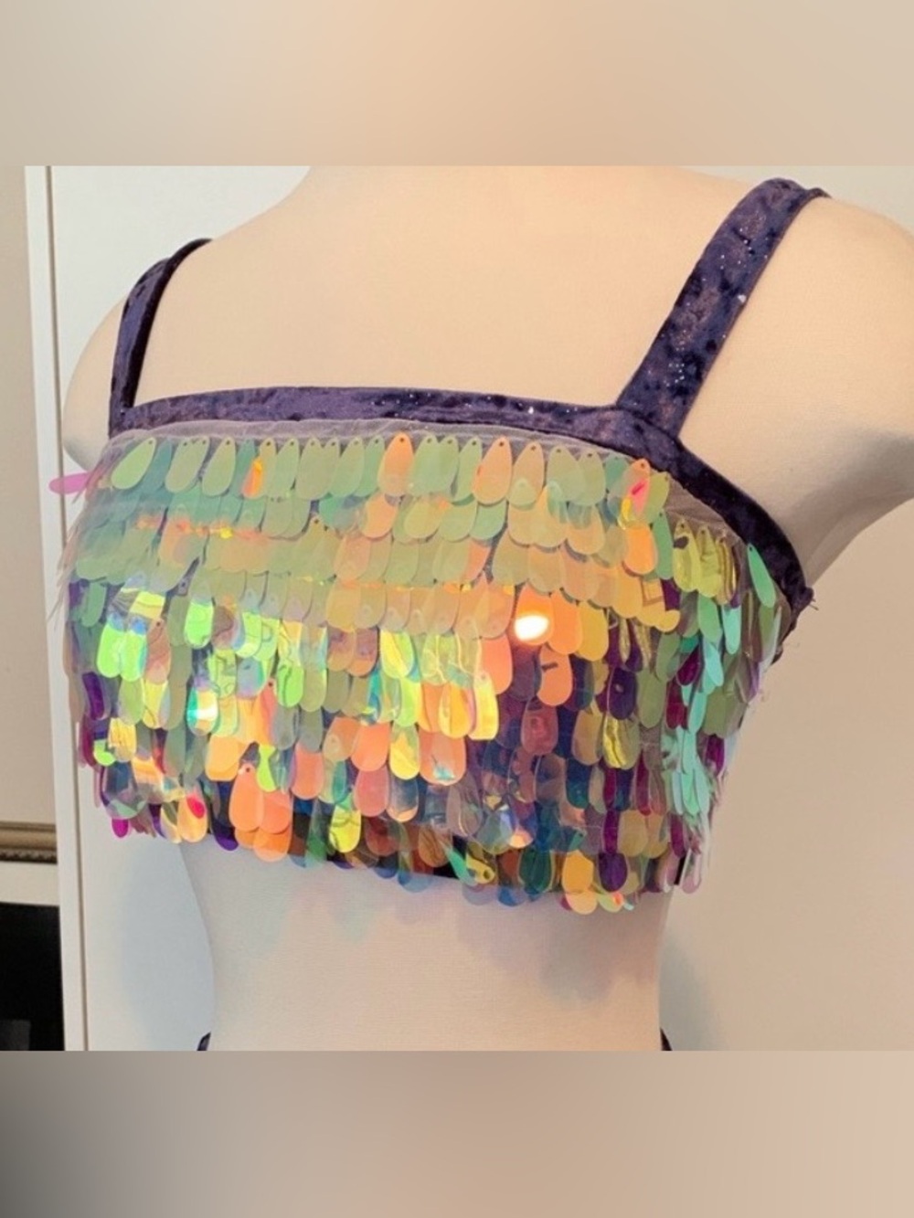 Purple Galaxy Crop Fairy Holographic Teardrop Iridescent Sequin Festival Rave M